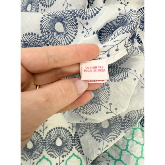 Nimo Blue White Pom Pom Embroidered Cotton Silk Dress Size Large - Picture 8 of 8